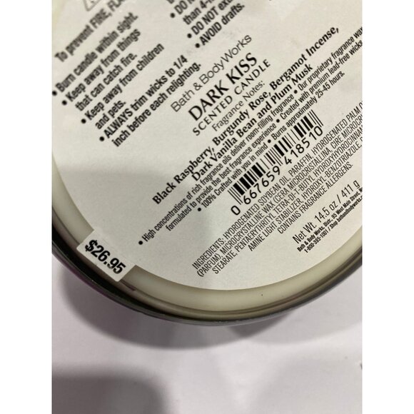Bath & Body Works “Dark Kiss” NEW 3 Wick Candle - Picture 7 of 7
